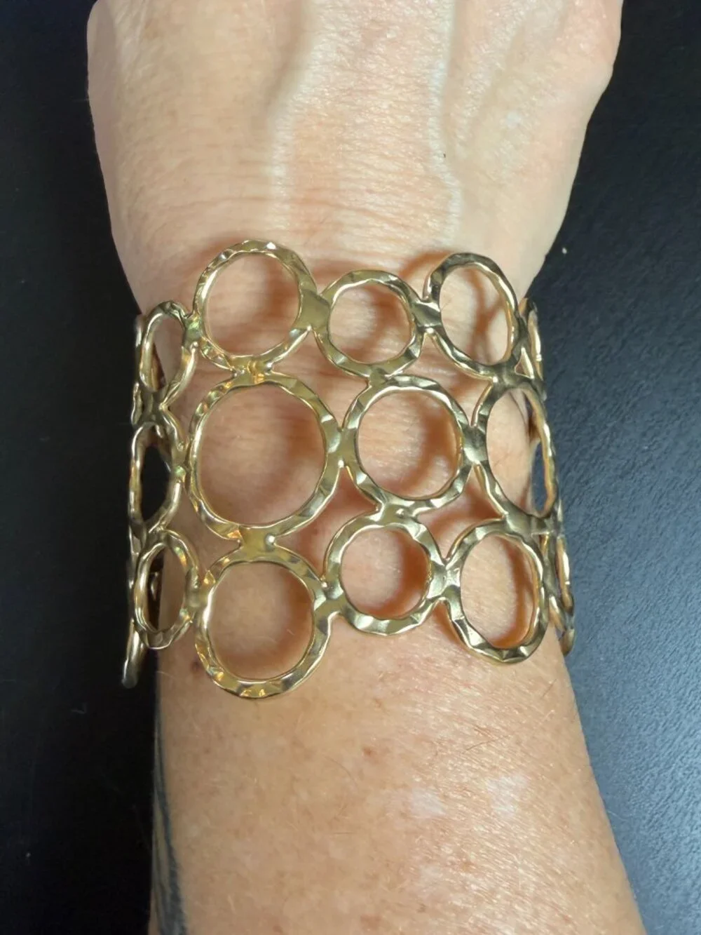 Statement Bracelet Bubble Gold Tone Cuff Adjustable